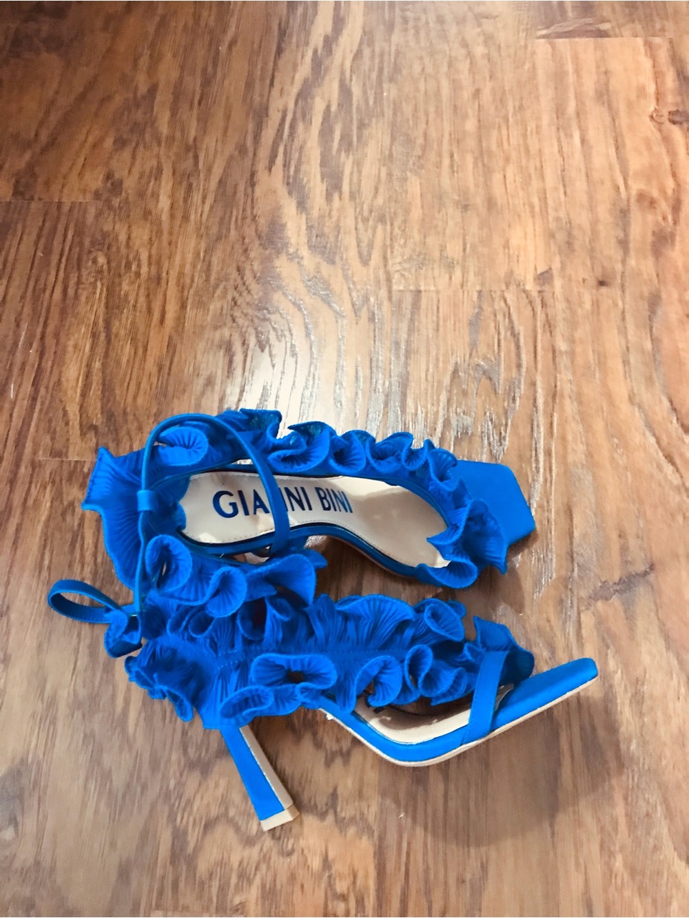 Gianni Bini Royal Blue Ruffle Ankle-Strap Heels - Picture 3 of 4